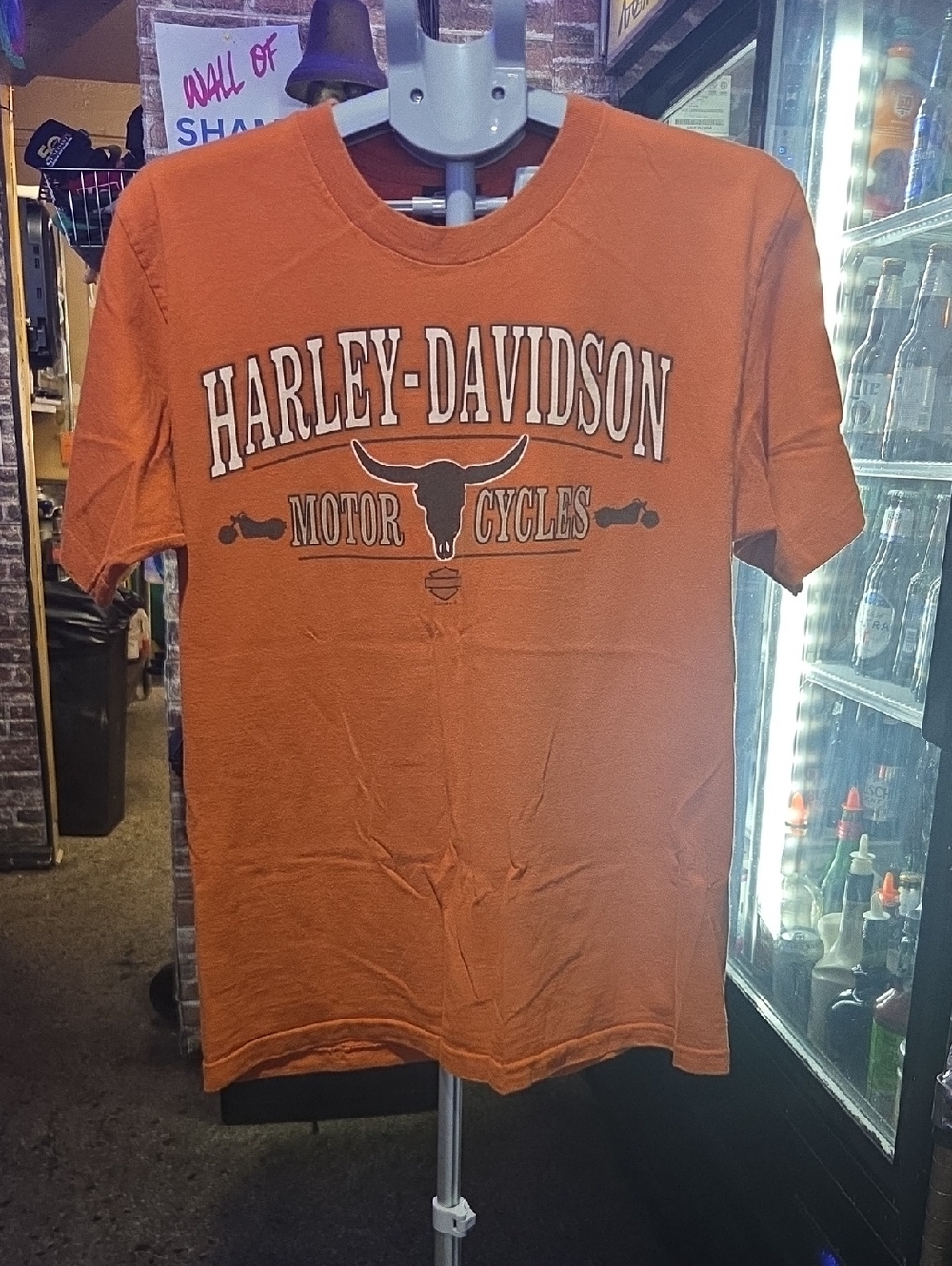 Harley‑Davidson Orange Short Sleeve Logo Tee with Bull Graphic